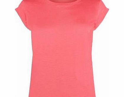 Pink Roll Sleeve Plain T-Shirt 3103471