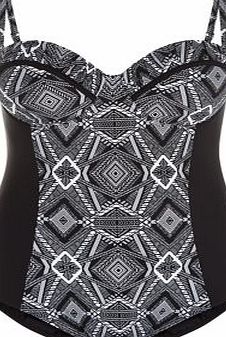 New Look Plus Size Black Abstract Print Panel Swimsuit
