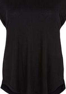 Plus Size Black Ribbed Side Split T-Shirt 3415966