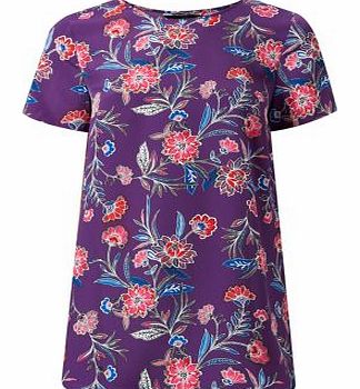 Purple Floral Print Dip Hem T-Shirt 3260218