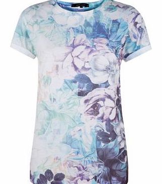 Purple Floral Print Rolled Sleeve T-Shirt 3252081
