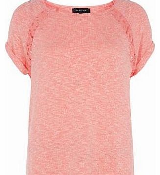 Red Lace Insert Fine Knit Raglan T-Shirt 3116331