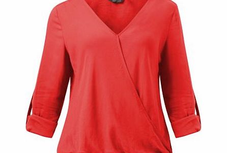 New Look Red Wrap Front Roll Sleeve Blouse 3363400