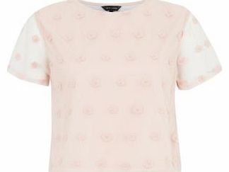 Shell Pink Floral Embroidered Mesh T-Shirt 3092650