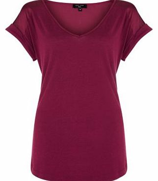 Tall Purple Sateen Shoulder V Neck T-Shirt 3203813
