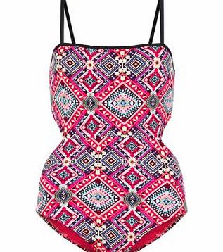 New Look Teens Pink Aztec Print Cut Out Side Swimsuit