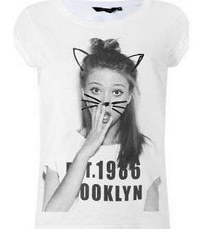 New Look White Foil Girl Print T-Shirt 3304054