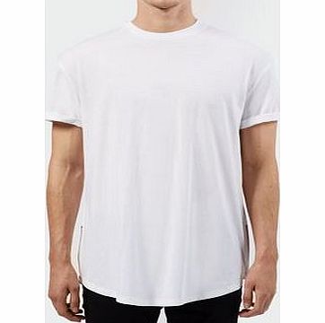 White Longline Zip Side Crew Neck T-Shirt 3242328