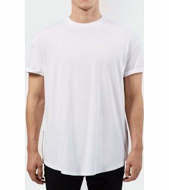 White Longline Zip Side Crew Neck T-Shirt 3242331