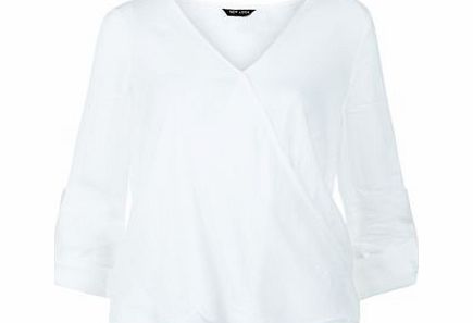 New Look White Wrap Front Roll Sleeve Blouse 3348774