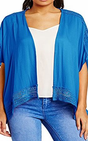 New Look Womens Leah Crochet Trim Kimono 3/4 Sleeve Cardigan, Bright Blue, Size 14