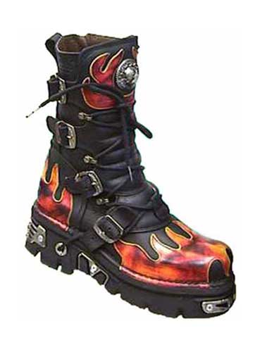 New Rock Boots - 591 - Black with Red Flame