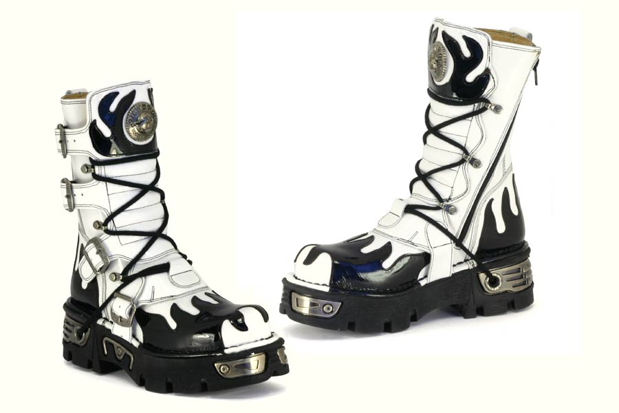 New Rock Boots - 591 -  White / Black Patent
