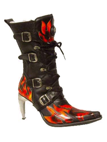 New Rock Boots - 9591 - Black with Red Flame