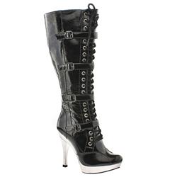 New Rock Female Nail Buckle Lace Knee Patent Upper Alternative in Black