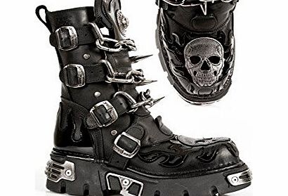 New Rock M727-S1 Mens All Leather Gothic Black Biker Boots (EU 44, Black)