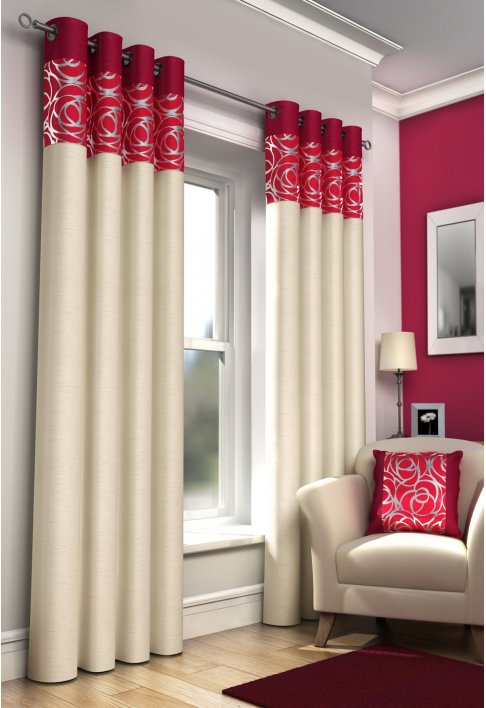 Red Lined Eyelet Curtains