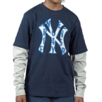 NYY Junior Long Sleeve Layered T-Shirt Navy/Grey