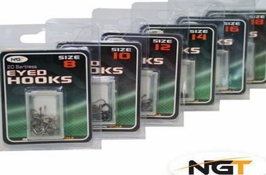 NGT 120 Barbless Eyed Hooks size 8,10,12,14,16,18 carp/coarse fishing