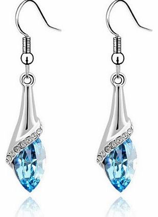 (TM) 1 Pair Silver Shining Rhinestone Crystal Teardrop Pendant Dangle Earring Eardrop For Lady-Light Blue
