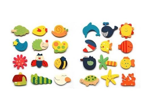 niceEshop (TM) 1 Set(12pcs) Lovely Creative Baby Toy Wooden Cartoon Refrigerator Magnets For Children-Random Color