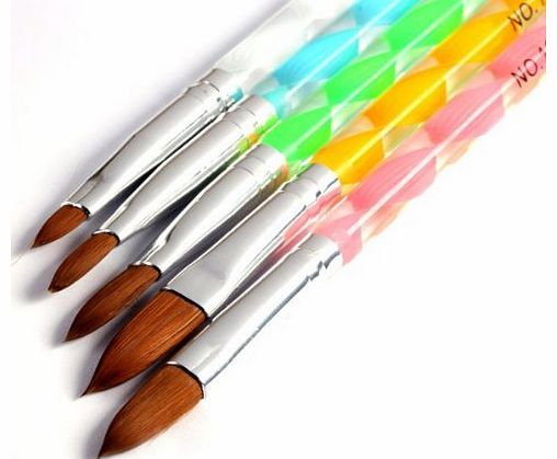 niceEshop (TM) 1 Set(5pcs) 3D Silver Head Acrylic Handle Uv Gel Carving Nail Art Pens/Brushes-Random Color