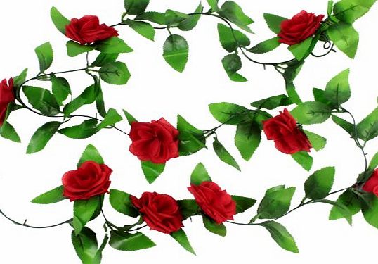 niceEshop (TM) Atificial Hanging Vine Silk Rose Flower Leaves Garland Home Garden Wall Decoration, Red