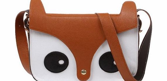 niceEshop (TM) Carton Cute Fox Owl Design Retro Shoulder Messenger Bag PU Leather Crossbody Fashion Satchel Animal Handbag-Brown