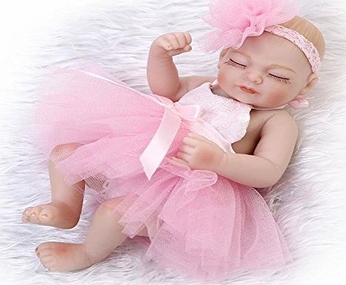 Nicery Doll Nicery Reborn Baby Doll Hard Silicone Vinyl 10inch 26cm Waterproof Toy Pink Dress Girl Eyes Close A3UK