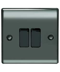 Nickel Double Light Switch - Black