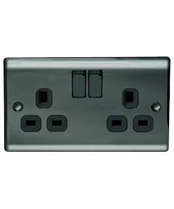 Nickel Double Switched Socket - Black