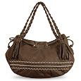 Twist - Tassel Dark Brown Leather Drawstring Satchel Bag