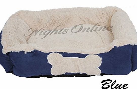 Nights Online SUPER SOFT LUXURY WASHABLE PET DOG BED CUSHION WARM BASKET 6 Colours AVAILABLE (Blue, Large)