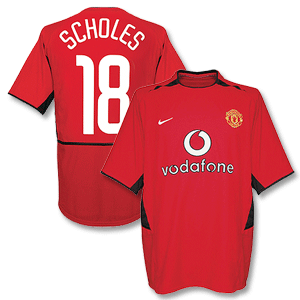 02-04 Man Utd Home shirt   No.18 Scholes (C/L Style)