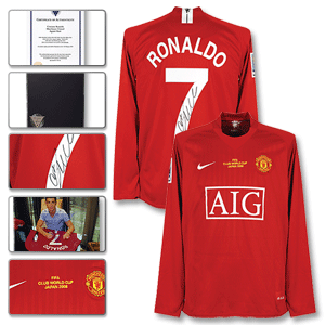 07-09 Man Utd Home L/S Shirt + Ronaldo No. 7 + World Cup Championship Patch - Signed
