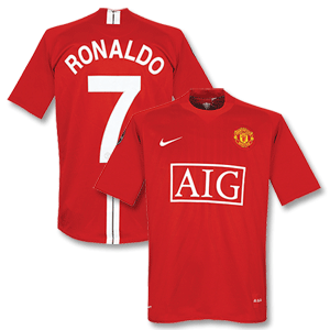 07-09 Man Utd Home Shirt   Ronaldo 7 (C/L style)   C/L Winners Patches