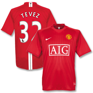 07-09 Man Utd Home shirt + Tevez No. 32 + P/L Champs Patch