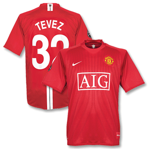07-09 Man Utd Home Shirt+ Tevez No.32 C/L Style + C/L Winners Patch