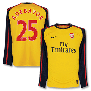 08-09 Arsenal Away L/S Shirt + Adebayor 25