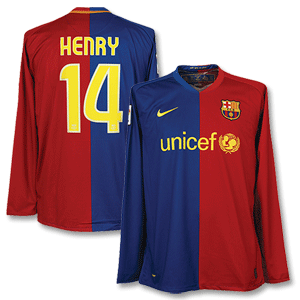 Nike 08-09 Barcelona Home L/S Shirt   Henry 14