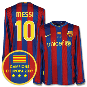 09-10 Barcelona Home L/S Shirt + Winners Transfer + Messi 10