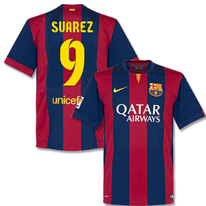 Nike Barcelona Home Suarez 9 Boys Shirt 2014 2015