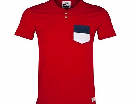 England Covert Pocket Henley T-Shirt - Mens Red