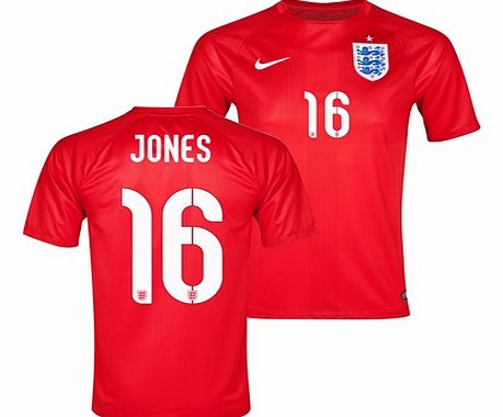 England Match Away Shirt 2014 Red with Jones 16