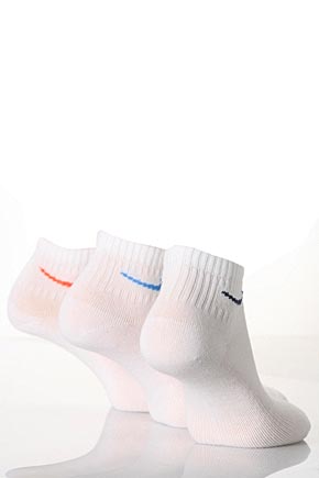 Kids 3 Pair Nike Cotton Non-Cushioned Quarter Socks In 3 Colours White / Grey / Black