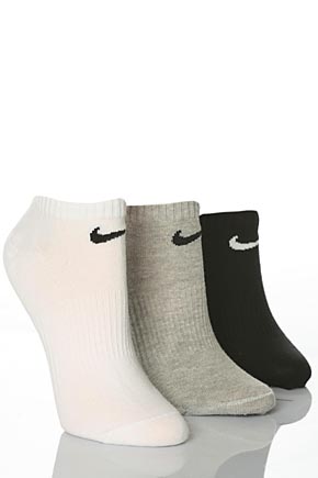 Unisex 3 Pair Nike Cotton Non-Cushioned No-Show Trainer Liners In 2 Colours Black, White and Grey 8-