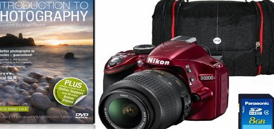 Nikon D3200 SLR Camera with 18-55mm VR Lens Kit - Red (24.2MP, CMOS Sensor) 3 inch LCD
