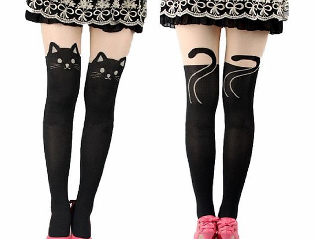 Ninimour Kitten Print Socks CAT Tail Tattoo Tights Pantyhose Stockings Underwear
