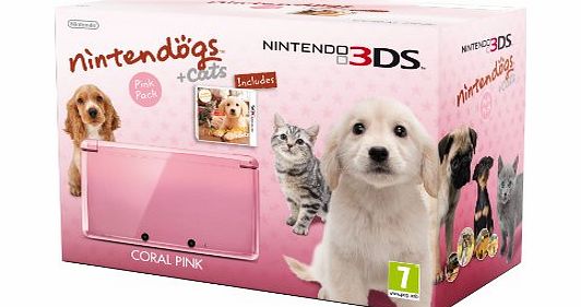 Nintendo Handheld Console 3DS - Coral Pink Bundle with Nintendogs and Cats - Golden Retriever