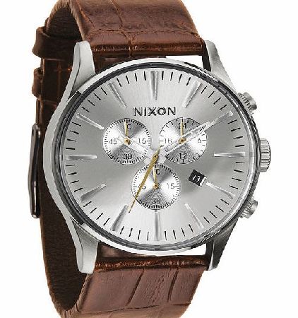 Nixon Mens Nixon Sentry Chrono Leather Watch - Saddle